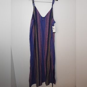 Ripcurl Golden Days Striped Multicolor Maxi Dress New Boho Lagenlook Beach Linen